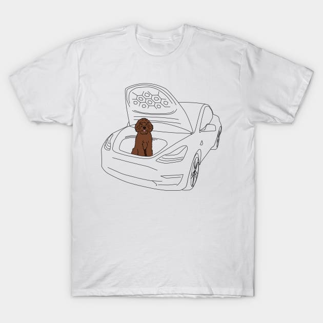 Labradoodle in a Tesla Model 3 Frunk T-Shirt by Shannon Marie